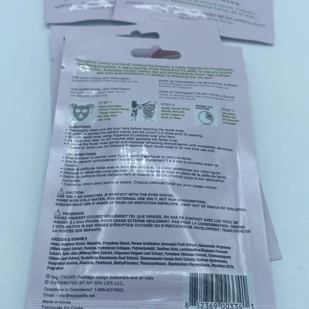 4 SpaLife face Wraps Cucumber & Aloe & Avocado & Vitamin E face  treatment new